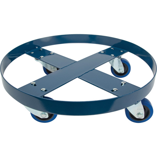 Drum Dolly, Steel, 1400 lbs. Capacity, 24" Diameter, Blue Elastic Casters FMT Sales Ltd
