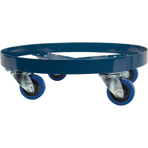 Drum Dolly, Steel, 1400 lbs. Capacity, 24" Diameter, Blue Elastic Casters FMT Sales Ltd
