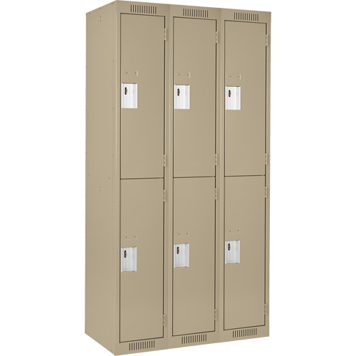 Clean Line Lockers, 2 -tier, Bank of 3, 36" x 18" x 72", Steel, Beige, Rivet (Assembled) FMT Sales Ltd