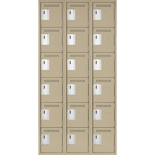 Clean Line Lockerette, 6 -tier, Bank of 3, 36" x 18" x 72", Steel, Beige, Rivet (Assembled) FMT Sales Ltd