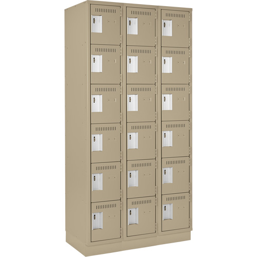 Clean Line Lockerette, 6 -tier, Bank of 3, 36" x 18" x 76", Steel, Beige, Rivet (Assembled) FMT Sales Ltd