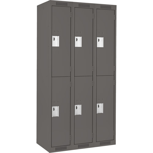 Clean Line Lockers, 2 -tier, Bank of 3, 36" x 18" x 72", Steel, Charcoal, Rivet (Assembled) FMT Sales Ltd