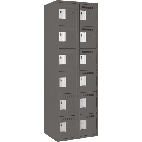 Clean Line Lockerette, 6 -tier, Bank of 2, 24" x 18" x 72", Steel, Charcoal, Rivet (Assembled) FMT Sales Ltd