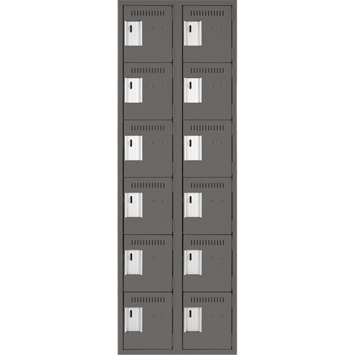 Clean Line Lockerette, 6 -tier, Bank of 2, 24" x 18" x 72", Steel, Charcoal, Rivet (Assembled) FMT Sales Ltd