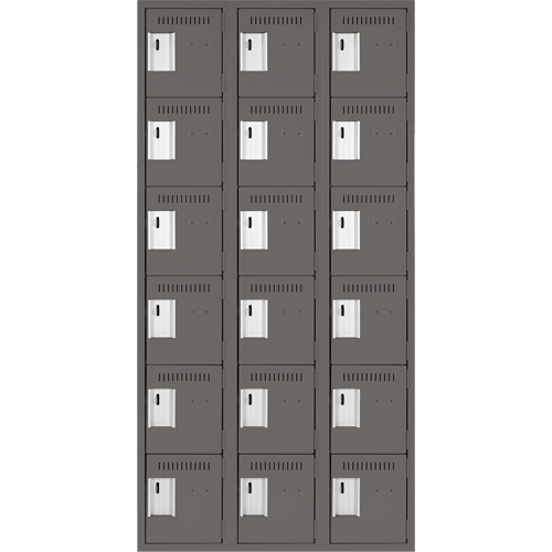 Clean Line Lockerette, 6 -tier, Bank of 3, 36" x 18" x 72", Steel, Charcoal, Rivet (Assembled) FMT Sales Ltd