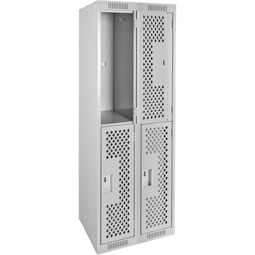 Clean Line Lockers, 2 -tier, Bank of 2, 24" x 15" x 72", Steel, Grey, Rivet (Assembled), Perforated FMT Sales Ltd