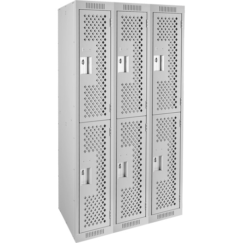 Clean Line Lockers, 2 -tier, Bank of 3, 36" x 15" x 72", Steel, Grey, Rivet (Assembled), Perforated FMT Sales Ltd