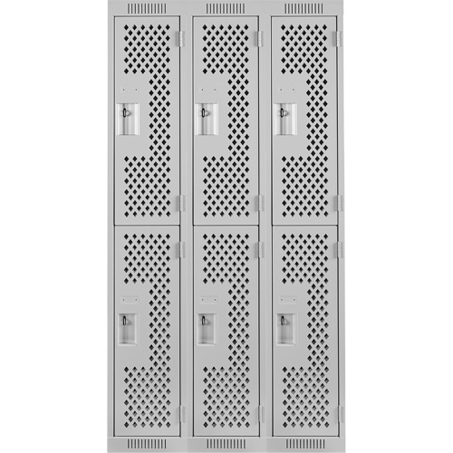 Clean Line Lockers, 2 -tier, Bank of 3, 36" x 15" x 72", Steel, Grey, Rivet (Assembled), Perforated FMT Sales Ltd