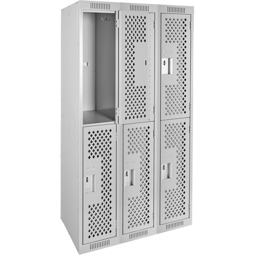 Clean Line Lockers, 2 -tier, Bank of 3, 36" x 15" x 72", Steel, Grey, Rivet (Assembled), Perforated FMT Sales Ltd