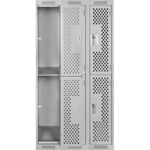 Clean Line Lockers, 2 -tier, Bank of 3, 36" x 15" x 72", Steel, Grey, Rivet (Assembled), Perforated FMT Sales Ltd