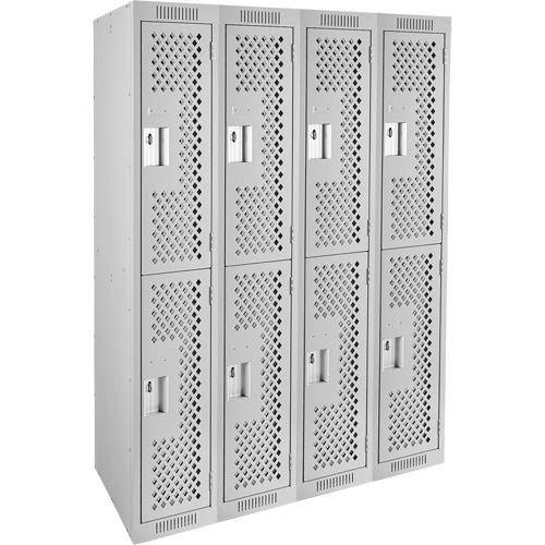 Clean Line Lockers, 2 -tier, Bank of 4, 48" x 15" x 72", Steel, Grey, Rivet (Assembled), Perforated FMT Sales Ltd