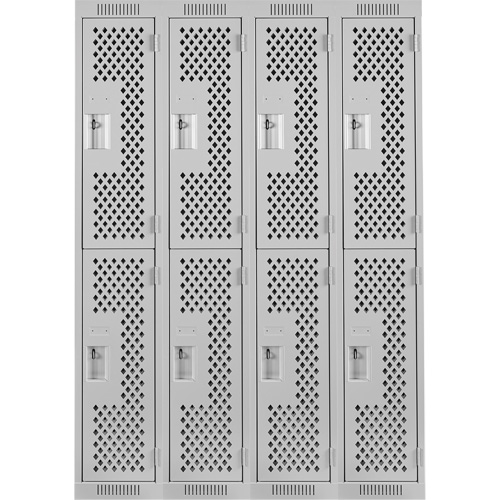 Clean Line Lockers, 2 -tier, Bank of 4, 48" x 15" x 72", Steel, Grey, Rivet (Assembled), Perforated FMT Sales Ltd