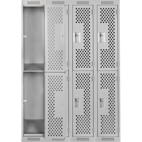 Clean Line Lockers, 2 -tier, Bank of 4, 48" x 15" x 72", Steel, Grey, Rivet (Assembled), Perforated FMT Sales Ltd