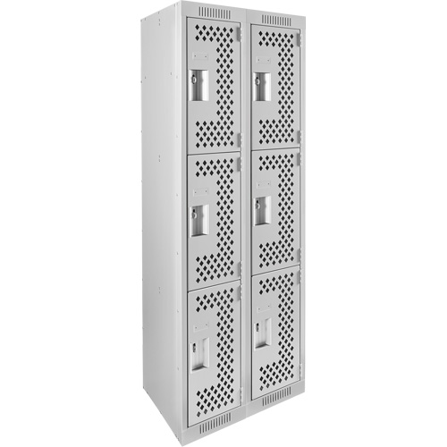Clean Line Lockers, 3 -tier, Bank of 2, 24" x 12" x 72", Steel, Grey, Rivet (Assembled), Perforated FMT Sales Ltd
