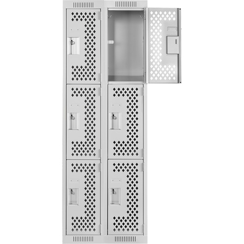 Clean Line Lockers, 3 -tier, Bank of 2, 24" x 12" x 72", Steel, Grey, Rivet (Assembled), Perforated FMT Sales Ltd