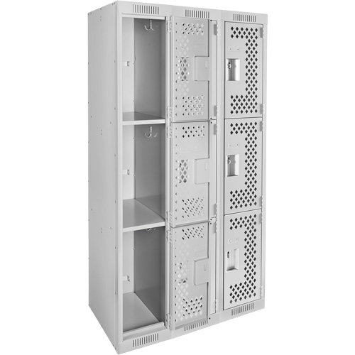 Casiers Clean Line, 3 niveaux, Bloc de 3, 36" x 12" x 72", Acier, Gris, Rivet (assembl&eacute;), Perfor&eacute; FMT Sales Ltd