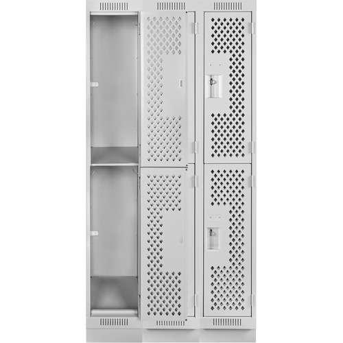 Clean Line Lockers, 2 -tier, Bank of 3, 36" x 15" x 76", Steel, Grey, Rivet (Assembled), Perforated FMT Sales Ltd