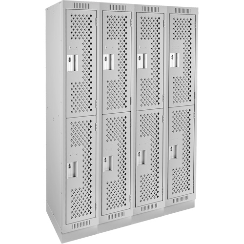 Casiers Clean Line, 2 niveaux, Bloc de 4, 48" x 15" x 76", Acier, Gris, Rivet (assembl&eacute;), Perfor&eacute; FMT Sales Ltd