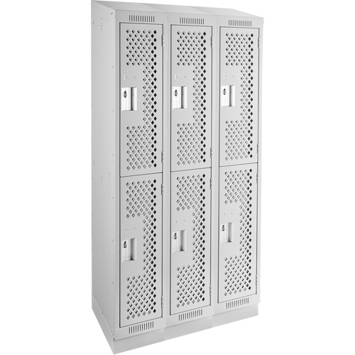 Casiers Clean Line, 2 niveaux, Bloc de 3, 36" x 12" x 82", Acier, Gris, Rivet (assembl&eacute;), Perfor&eacute; FMT Sales Ltd