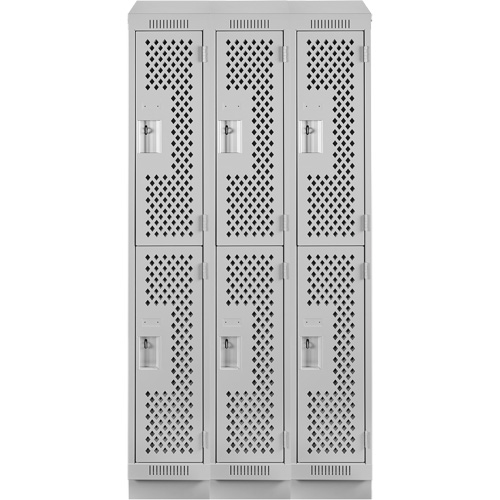 Casiers Clean Line, 2 niveaux, Bloc de 3, 36" x 12" x 82", Acier, Gris, Rivet (assembl&eacute;), Perfor&eacute; FMT Sales Ltd
