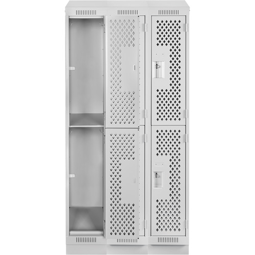 Casiers Clean Line, 2 niveaux, Bloc de 3, 36" x 12" x 82", Acier, Gris, Rivet (assembl&eacute;), Perfor&eacute; FMT Sales Ltd