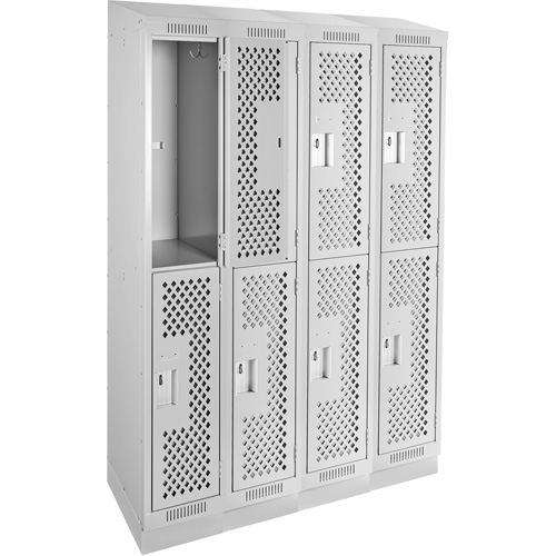 Casiers Clean Line, 2 niveaux, Bloc de 4, 48" x 12" x 82", Acier, Gris, Rivet (assembl&eacute;), Perfor&eacute; FMT Sales Ltd