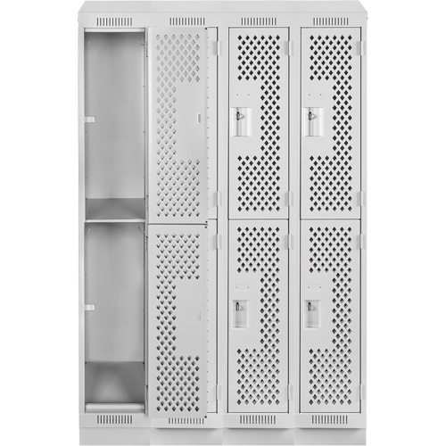 Casiers Clean Line, 2 niveaux, Bloc de 4, 48" x 12" x 82", Acier, Gris, Rivet (assembl&eacute;), Perfor&eacute; FMT Sales Ltd