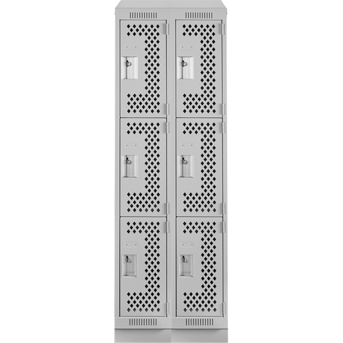 Clean Line Lockers, 3 -tier, Bank of 2, 24" x 18" x 82", Steel, Grey, Rivet (Assembled), Perforated FMT Sales Ltd