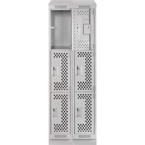 Clean Line Lockers, 3 -tier, Bank of 2, 24" x 18" x 82", Steel, Grey, Rivet (Assembled), Perforated FMT Sales Ltd
