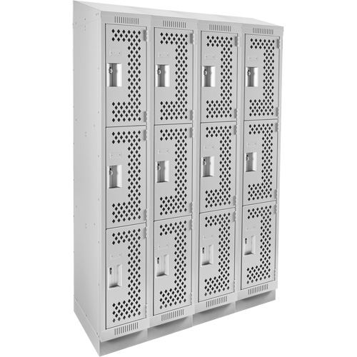 Clean Line Lockers, 3 -tier, Bank of 4, 48" x 18" x 82", Steel, Grey, Rivet (Assembled), Perforated FMT Sales Ltd
