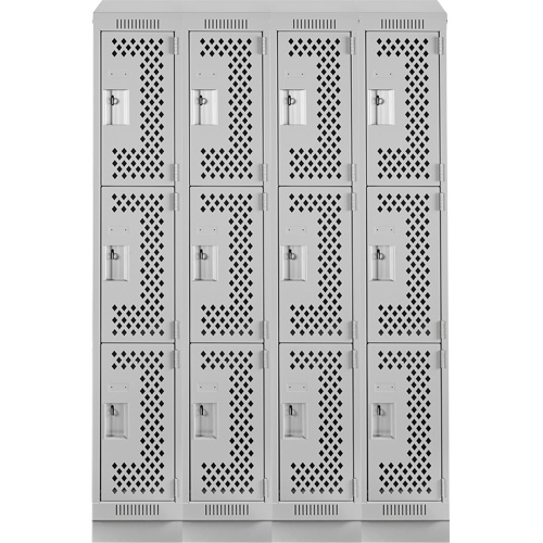 Clean Line Lockers, 3 -tier, Bank of 4, 48" x 18" x 82", Steel, Grey, Rivet (Assembled), Perforated FMT Sales Ltd
