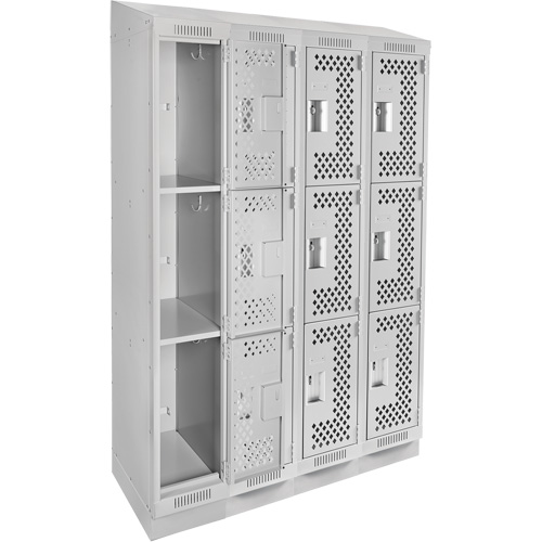 Clean Line Lockers, 3 -tier, Bank of 4, 48" x 18" x 82", Steel, Grey, Rivet (Assembled), Perforated FMT Sales Ltd