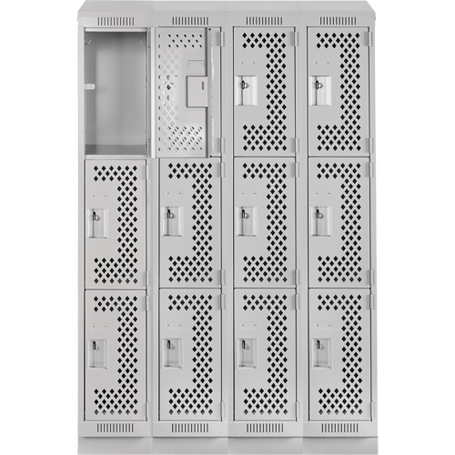 Clean Line Lockers, 3 -tier, Bank of 4, 48" x 18" x 82", Steel, Grey, Rivet (Assembled), Perforated FMT Sales Ltd