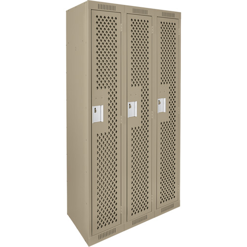 Clean Line Lockers, Bank of 3, 36" x 15" x 72", Steel, Beige, Rivet (Assembled), Perforated FMT Sales Ltd