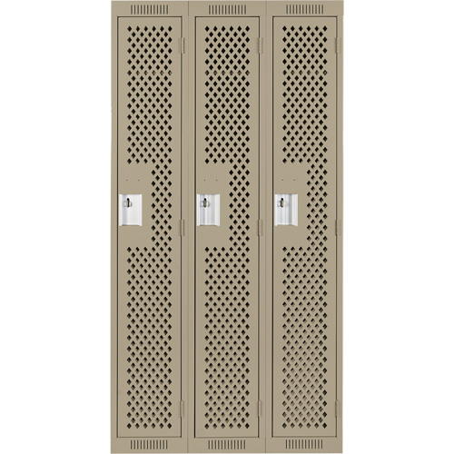 Clean Line Lockers, Bank of 3, 36" x 15" x 72", Steel, Beige, Rivet (Assembled), Perforated FMT Sales Ltd