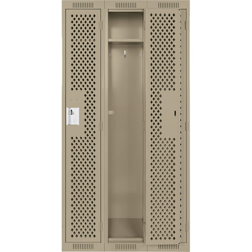 Clean Line Lockers, Bank of 3, 36" x 15" x 72", Steel, Beige, Rivet (Assembled), Perforated FMT Sales Ltd