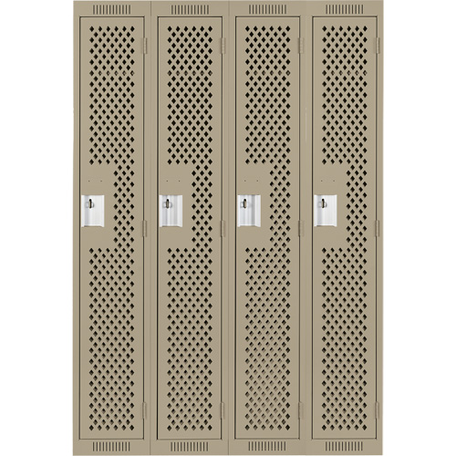 Clean Line Lockers, Bank of 4, 48" x 15" x 72", Steel, Beige, Rivet (Assembled), Perforated FMT Sales Ltd
