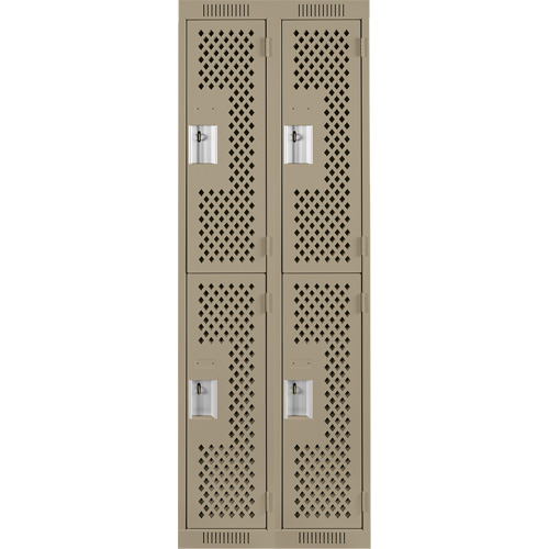 Clean Line Lockers, 2 -tier, Bank of 2, 24" x 15" x 72", Steel, Beige, Rivet (Assembled), Perforated FMT Sales Ltd