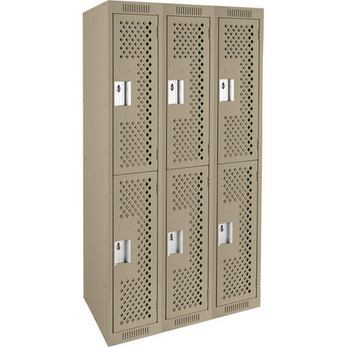 Clean Line Lockers, 2 -tier, Bank of 3, 36" x 15" x 72", Steel, Beige, Rivet (Assembled), Perforated FMT Sales Ltd