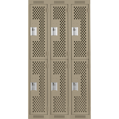 Clean Line Lockers, 2 -tier, Bank of 3, 36" x 15" x 72", Steel, Beige, Rivet (Assembled), Perforated FMT Sales Ltd