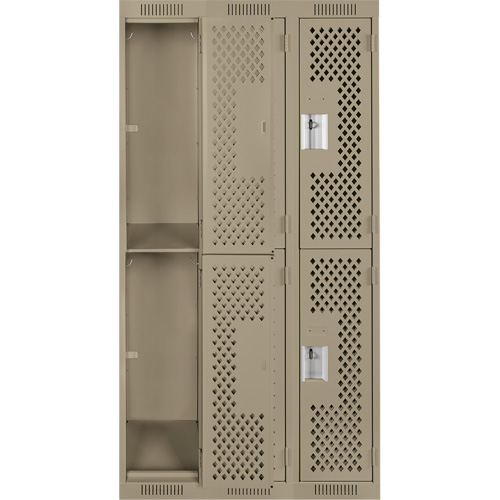 Clean Line Lockers, 2 -tier, Bank of 3, 36" x 15" x 72", Steel, Beige, Rivet (Assembled), Perforated FMT Sales Ltd