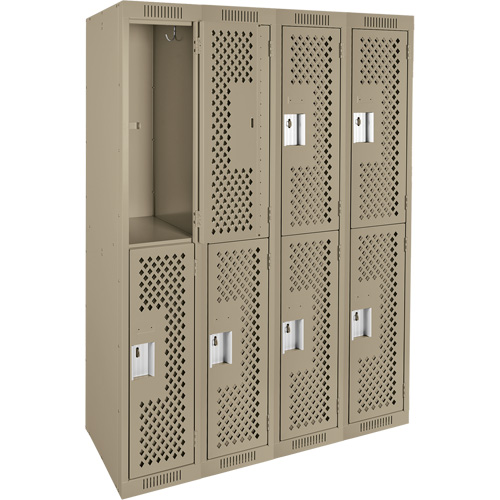 Clean Line Lockers, 2 -tier, Bank of 4, 48" x 15" x 72", Steel, Beige, Rivet (Assembled), Perforated FMT Sales Ltd