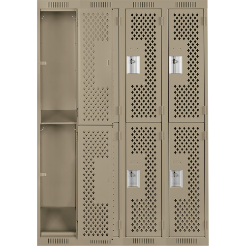 Clean Line Lockers, 2 -tier, Bank of 4, 48" x 15" x 72", Steel, Beige, Rivet (Assembled), Perforated FMT Sales Ltd