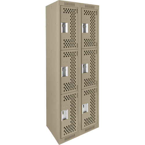 Clean Line Lockers, 3 -tier, Bank of 2, 24" x 12" x 72", Steel, Beige, Rivet (Assembled), Perforated FMT Sales Ltd