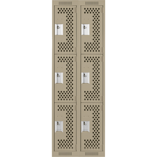 Clean Line Lockers, 3 -tier, Bank of 2, 24" x 12" x 72", Steel, Beige, Rivet (Assembled), Perforated FMT Sales Ltd