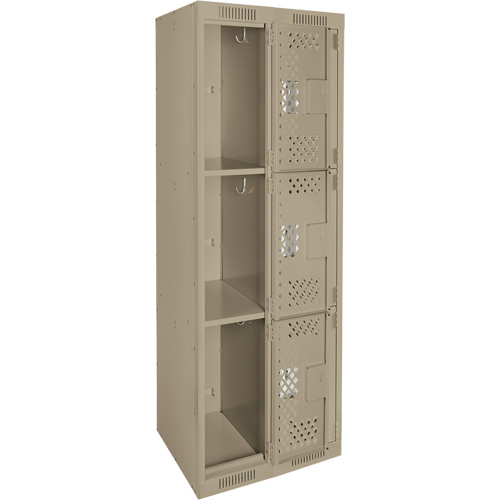 Clean Line Lockers, 3 -tier, Bank of 2, 24" x 12" x 72", Steel, Beige, Rivet (Assembled), Perforated FMT Sales Ltd