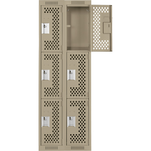Clean Line Lockers, 3 -tier, Bank of 2, 24" x 12" x 72", Steel, Beige, Rivet (Assembled), Perforated FMT Sales Ltd