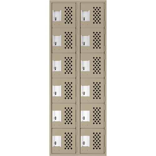 Assembled Lockerettes Clean Line Perforated Economy Lockers, 6 -tier, Bank of 2, 18" x 72" x 12", Steel FMT Sales Ltd