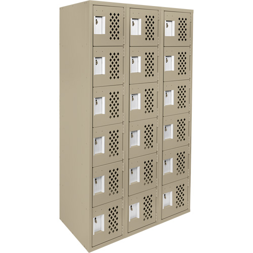 Assembled Lockerettes Clean Line Perforated Economy Lockers, 6 -tier, Bank of 3, 18" x 72" x 12", Steel FMT Sales Ltd