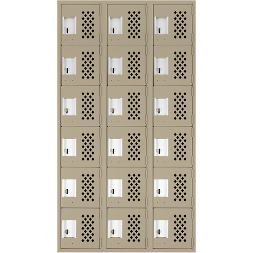 Assembled Lockerettes Clean Line Perforated Economy Lockers, 6 -tier, Bank of 3, 18" x 72" x 12", Steel FMT Sales Ltd